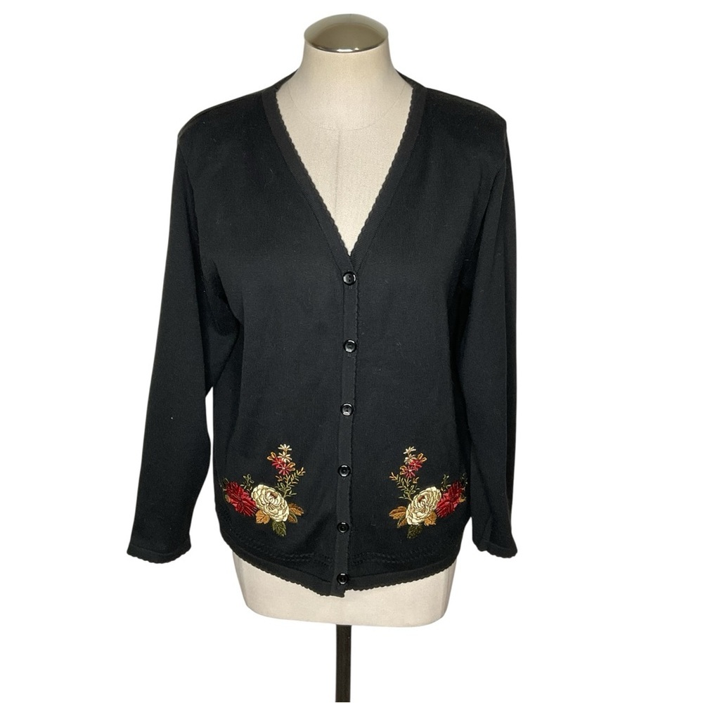 Southern Lady Floral Embroidered Cardigan Medium Black